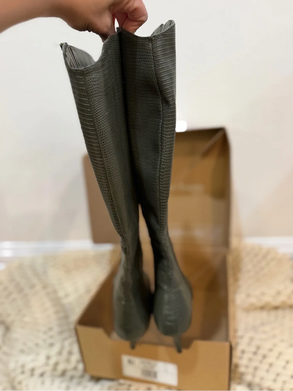 Journee collection Estrella tall boot Olive Textured Knee-High Pointed-Toe Boots